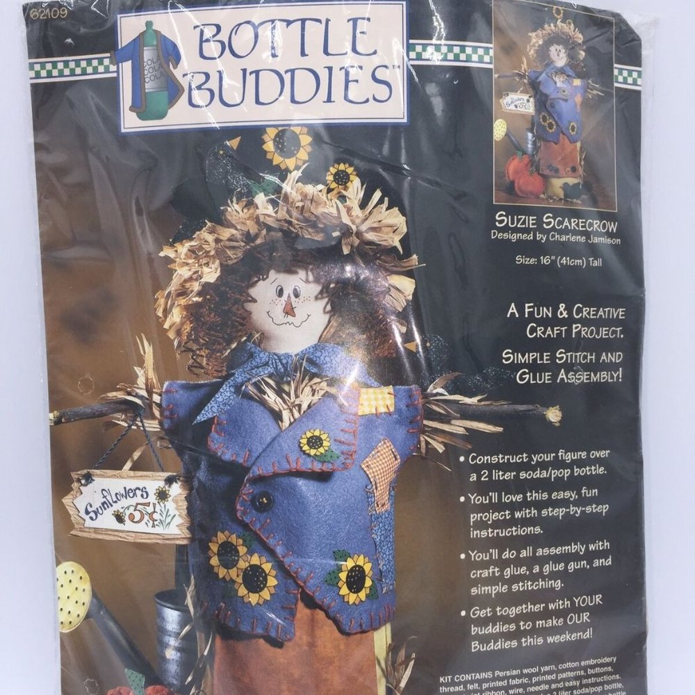 Suzie Scarecrow Dimensions Bottle Buddies Fall Autumn Thanksgiving Halloween